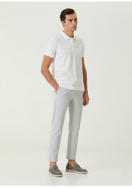 Comfort Fit Beyaz Polo Yaka Köpük Dokulu T-Shirt modelleri
