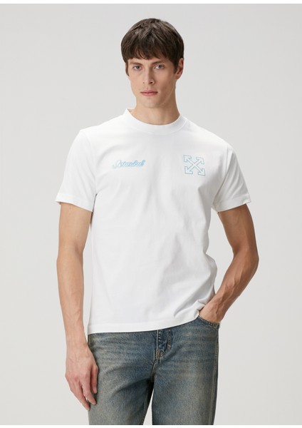 Beyaz Logo Baskılı T-Shirt
