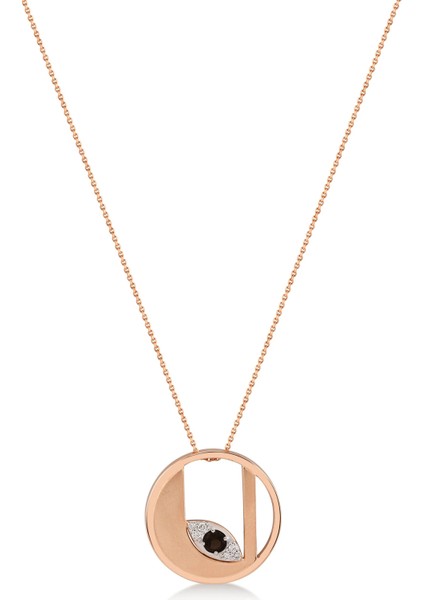 Me Midi “u” Harf Kolye Smokey Topaz(Kahverengi) Taşlı 14 Ayar Pembe Altın Pırlanta Kolye