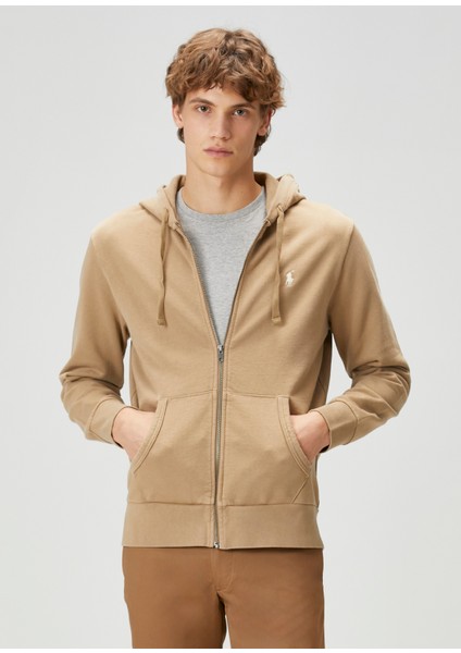 Bej Kapüşonlu Sweatshirt