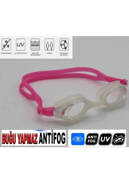 Yetişkin Deniz Gözlüğü, Uv Koruma, Anti Fog, Su Geçirmez, Vakumlu, Pembe Renk