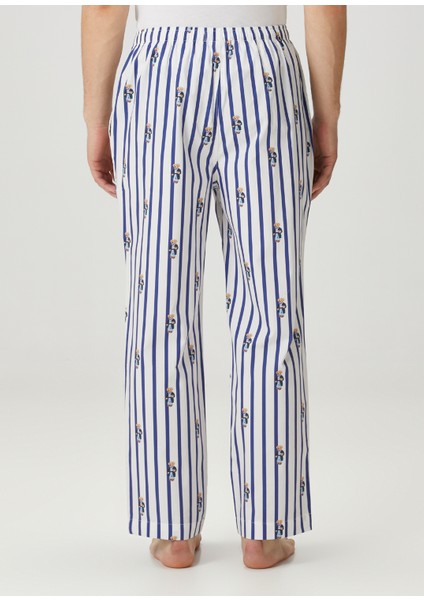 Mavi Beyaz Beli Kordonlu Çizgili Pijama Altı modelleri