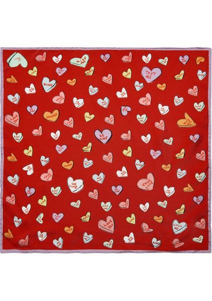 Love Hearts Kırmızı Ipek Kadın Fular