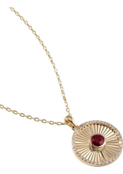 Difizyon Glass Ruby Taşlı Pırlanta Madalyon 14 Ayar Altın Kadın Kolye