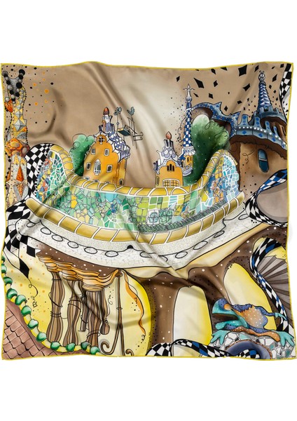 Park Güell Spain Desenli Ipek Kadın Fular