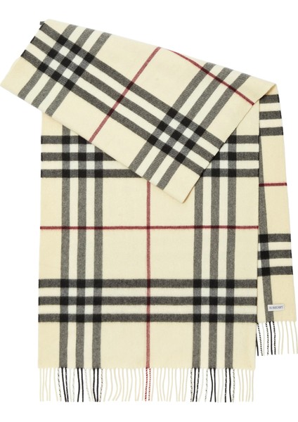 Wide Check Krem Rengi Kaşmir Unisex Atkı