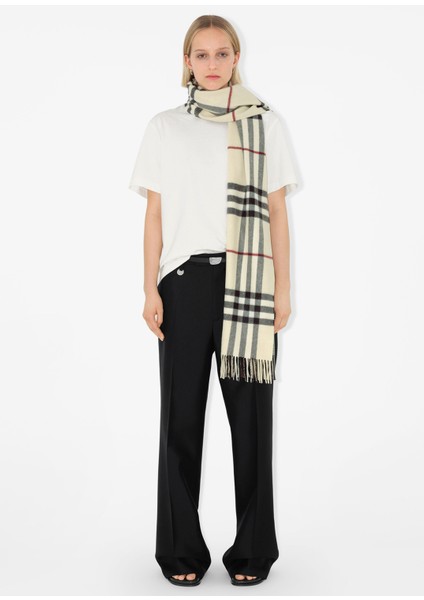 Wide Check Krem Rengi Kaşmir Unisex Atkı