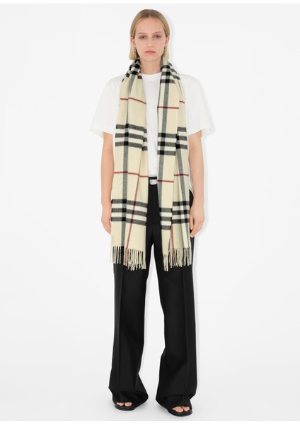 Wide Check Krem Rengi Kaşmir Unisex Atkı