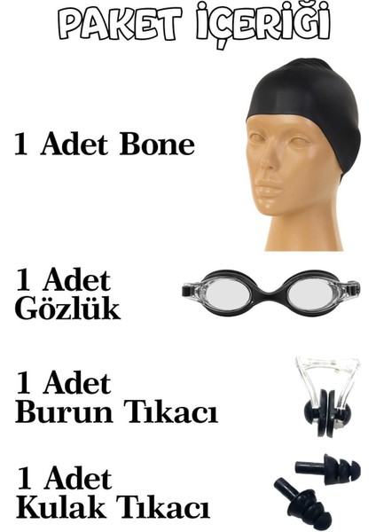 4'lü Yüzücü Gözlüğü ve Tıkaçlı Silikon Bone Seti, Havuz ve Deniz Için