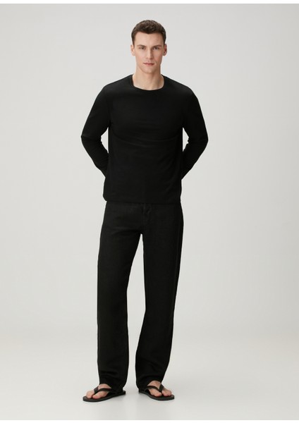 Siyah Keten Jean Pantolon