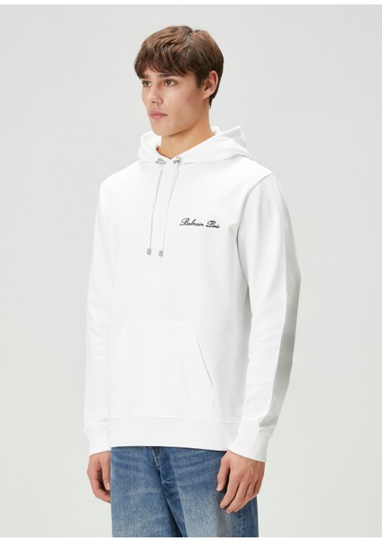 Beyaz Kapüşonlu Sweatshirt