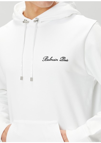 Beyaz Kapüşonlu Sweatshirt