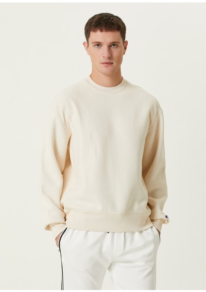 Krem Logo Nakışlı Sweatshirt