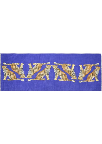 Mw Twin Leopards Cobalt Mavi Yün Kadın Fular