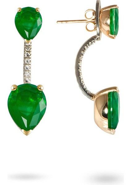 Toi & Moi Emerald Ear Jackets 925 Ayar Gümüş Kadın Küpe