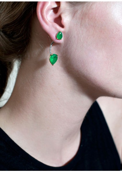 Toi & Moi Emerald Ear Jackets 925 Ayar Gümüş Kadın Küpe modelleri
