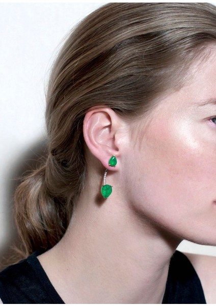 Toi & Moi Emerald Ear Jackets 925 Ayar Gümüş Kadın Küpe fırsatları