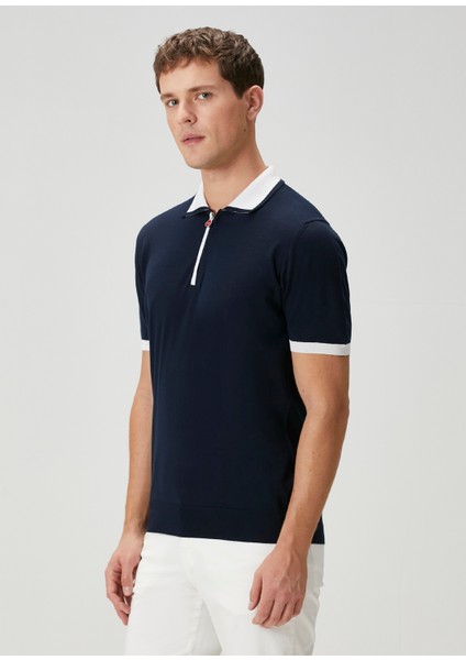 Koyu Mavi Polo Yaka Kısa Kollu Triko modelleri