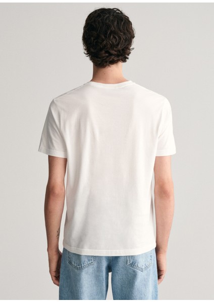Beyaz Logolu Bisiklet Yaka Regular Fit Erkek T-Shirt fiyatları