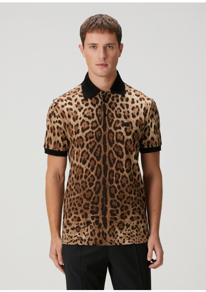 Leopar Desenli Polo Yaka T-Shirt
