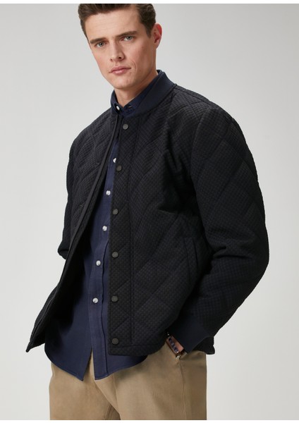 Lacivert Kapitoneli Bomber Mont
