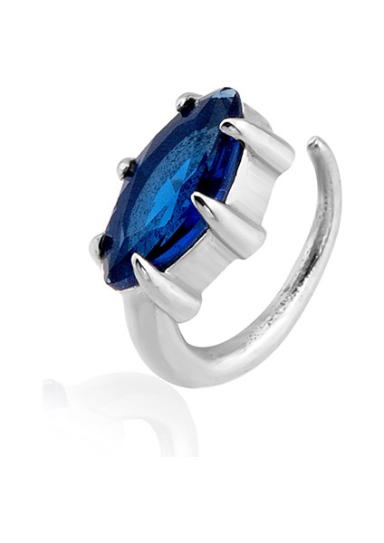 Deep Blue Mavi Zirkon Taşlı 925 Ayar Gümüş ve Rodyum Kaplama Kadın Halka Kıkırdak Küpe