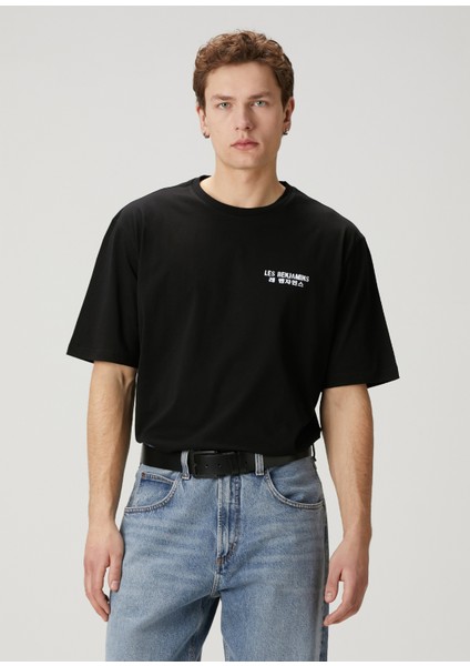 Siyah Logo Baskılı Oversized T-Shirt