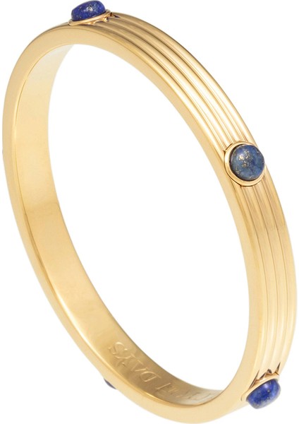 Ribbed Cabochon Deep Cobalt Mavi Altın Rengi Kadın Bilezik