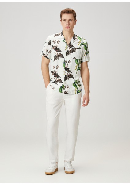 Essentials Kırık Beyaz Bel Kordonlu Twill Pantolon