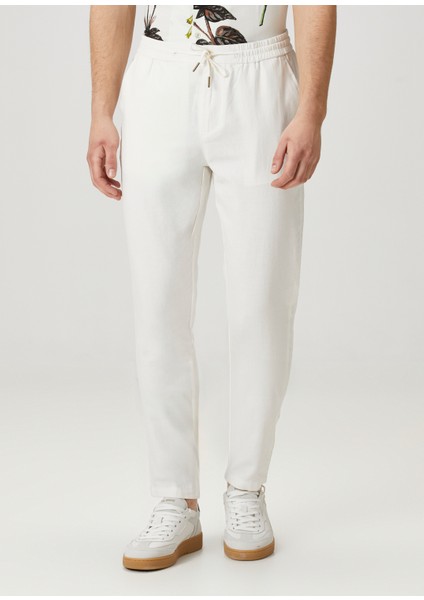 Essentials Kırık Beyaz Bel Kordonlu Twill Pantolon