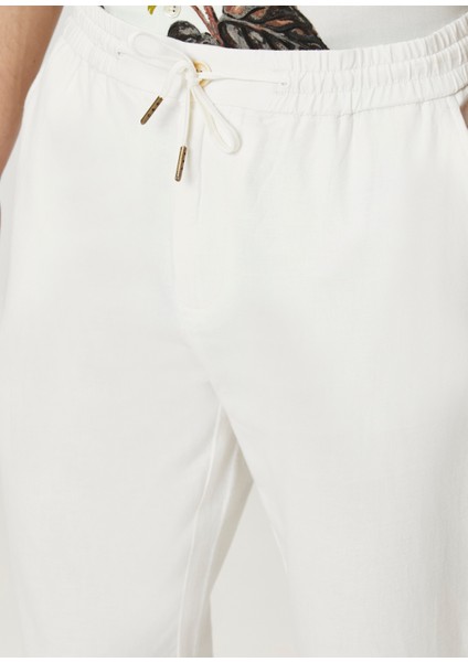 Essentials Kırık Beyaz Bel Kordonlu Twill Pantolon