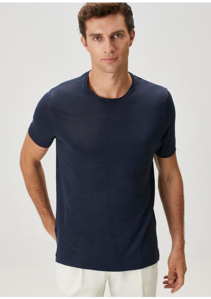 Lacivert Keten T-Shirt