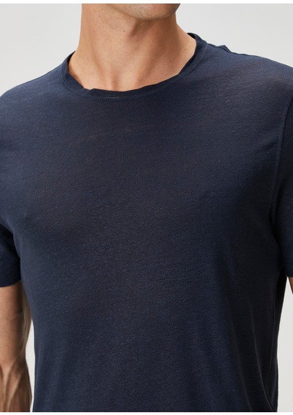 Lacivert Keten T-Shirt