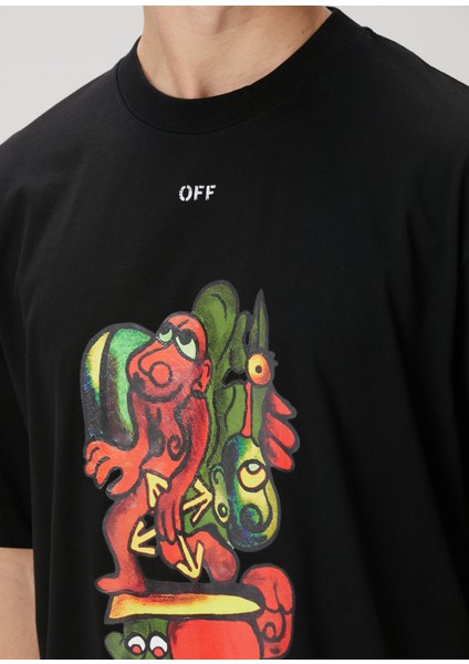 Siyah Figür Baskılı Logo Detaylı T-Shirt indirimleri