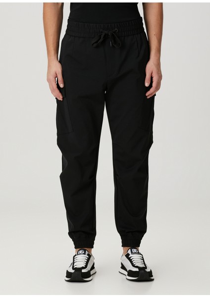 Siyah Beli Kordonlu Jogger Pantolon
