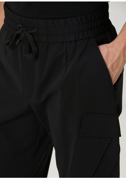 Siyah Beli Kordonlu Jogger Pantolon