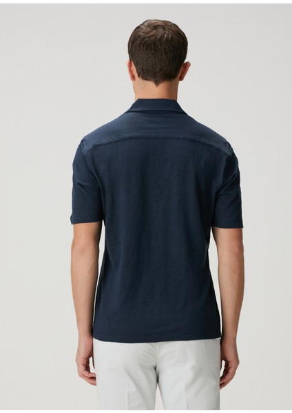 Lacivert Polo Yaka Keten T-Shirt fırsatları