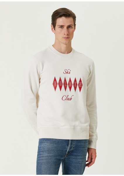 Kırmızı Beyaz Nakışlı Sweatshirt