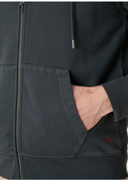 Antrasit Kapüşonlu Logo Detaylı Sweatshirt