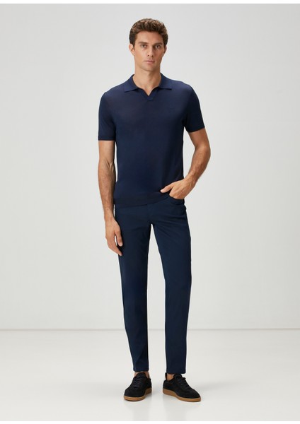 Lacivert Twill Dokulu Spor Pantolon