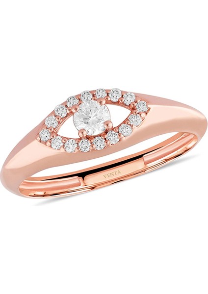 Tasarım Pırlanta Taşlı 14 Ayar Rose Gold Kadın Yüzük