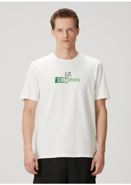 Beyaz Logo Baskılı T-Shirt