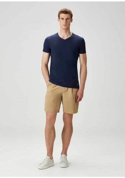 Lacivert V Yaka Basic T-Shirt