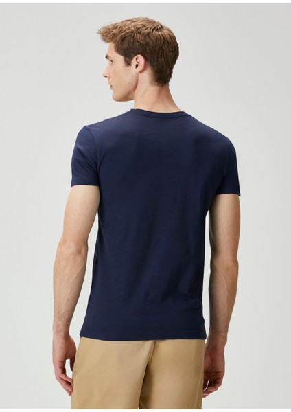 Lacivert V Yaka Basic T-Shirt