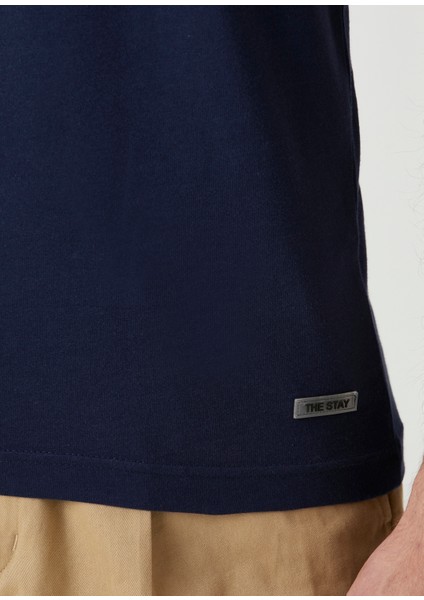 Lacivert V Yaka Basic T-Shirt