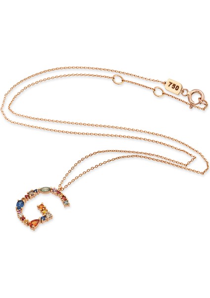 Multicolor Safir ve Brown Pırlanta Taşlı Rose Altın G Harf Kadın Kolye fiyatları