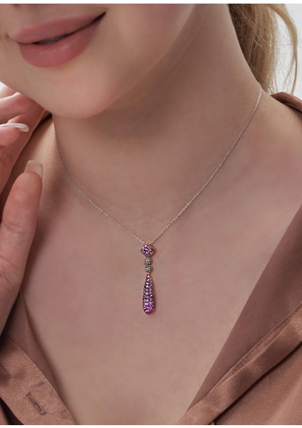 Pembe Safir 18 Ayar Kadın Pırlanta Kolye