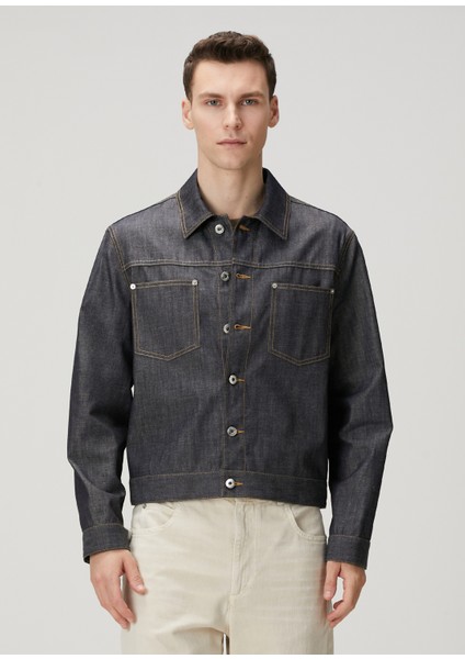 Lacivert Kontrast Dikişli Denim Mont modelleri