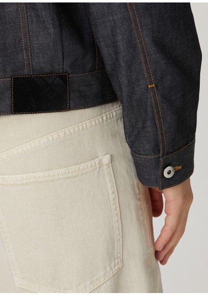 Lacivert Kontrast Dikişli Denim Mont