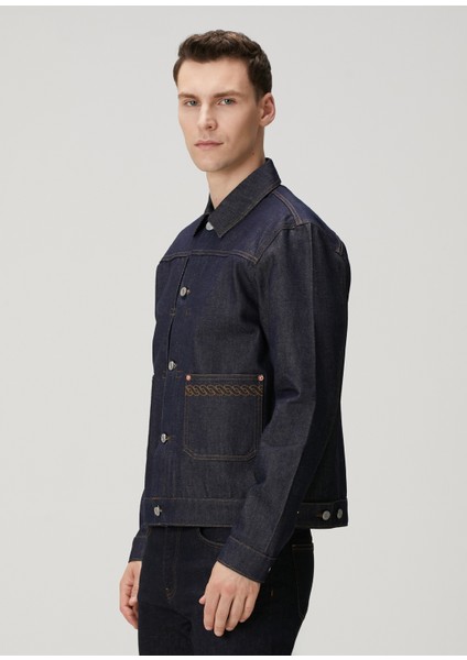 Koyu Lacivert Kontrast Dikişli Denim Ceket modelleri